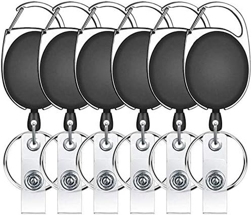 12 Pcs Badge Reels Retractable Bulk ID Badge Holders Lanyards with Carabiner Reel Clip for Keys, Retractable Key Chains for Key Name Card Holder