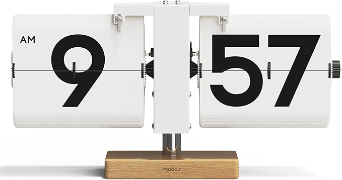 mooas Classic Modern Wood Big Flip Desk Clock, Retro Vintage Analog Design Auto by mooas