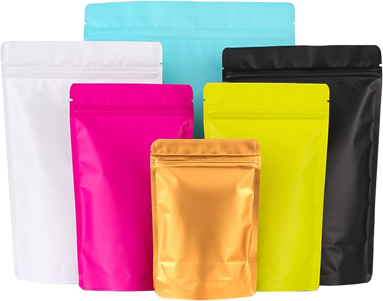 100 Pack Resealable Stand Up Bags,5.5" x 8.6" Smell Proof Pouch Sealable Foil Pouch Bags for Packaging (White)