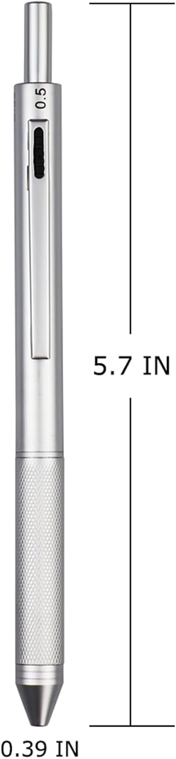 DUNBONG 4 in 1 Multicolor pen, Metal Cased Multifunction Pen, 0.5mm Mechanical Pencil, Red Ball Pen, Blue Ball Pen and Black Ball Pen (Silver)