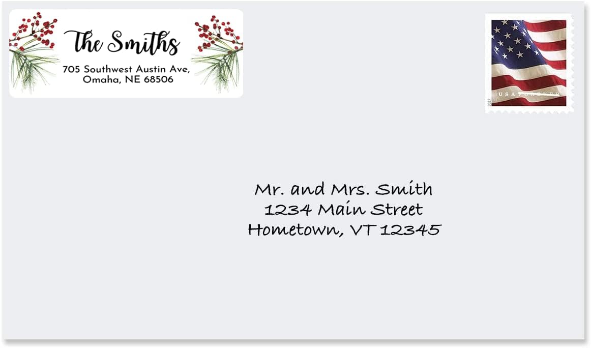 Personalized Christmas Return Address Labels - Custom Holiday Return Address Labels, Set of 120 Self Adhesive Mailing Rectangle Personalized Name Stickers (Pattern 1)