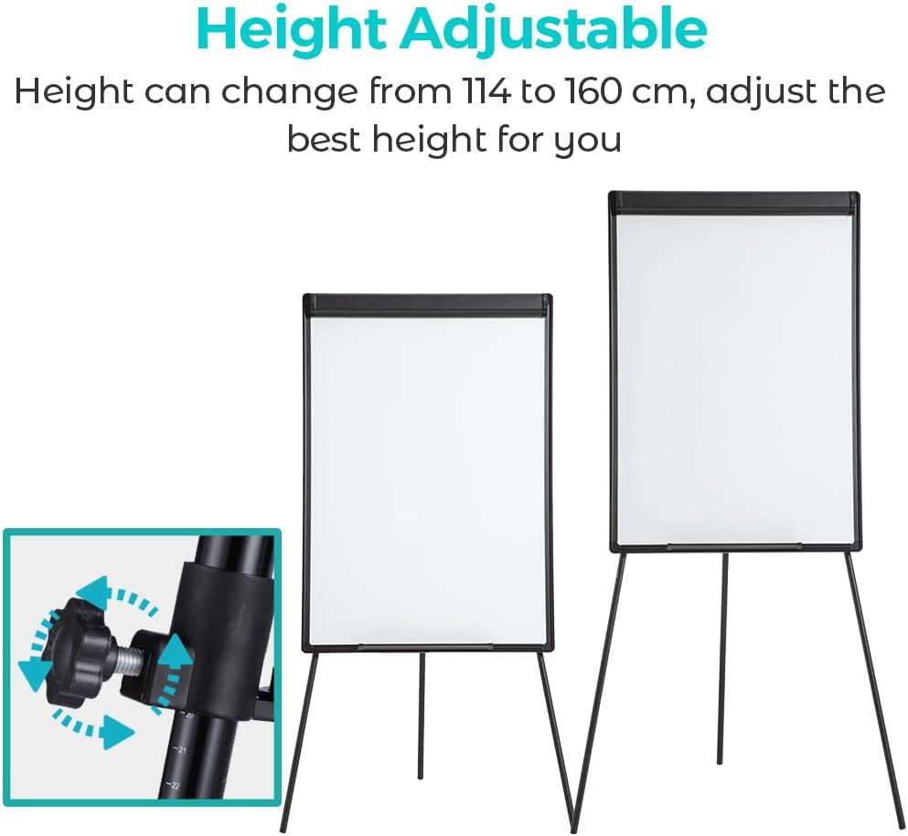 40" x 28" Magnetic Dry Erase Easel Board with Tripod Stand, Height Adjustable Office Presentation Writing Board Easel, Includes 25 Sheets Flip Chart Paper Pad, Magnets & Eraser, Black Frame
