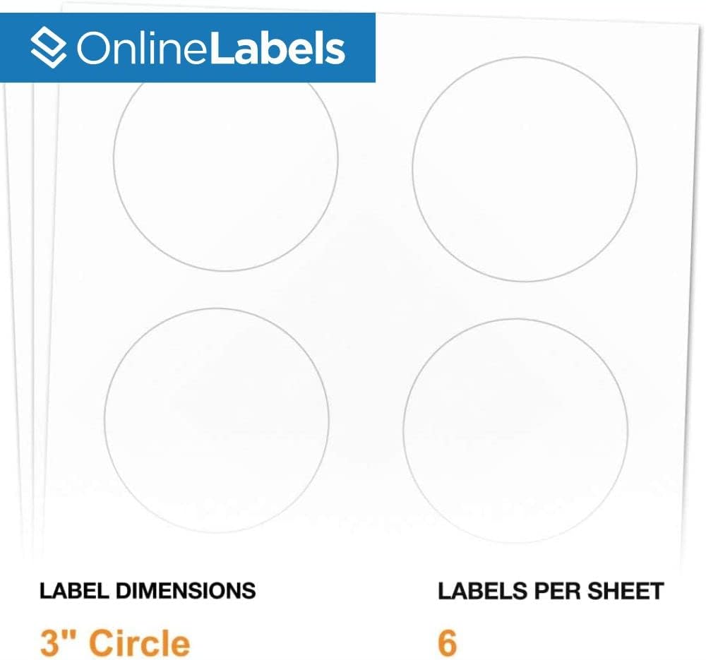 OnlineLabels 3" Round Labels – Removable Adhesive, White Matte – Great for Jar Lids, Product Labels, & More – for Inkjet & Laser Printers –Pack of 600, 100 Sheets OL2279WX