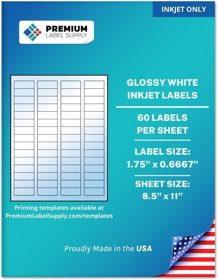 Premium Label Supply Glossy White Sticker Return Address Labels – 1.75" x 0.6667" – (60 per Sheet) (Glossy White for Inkjet Only, 600 Labels)