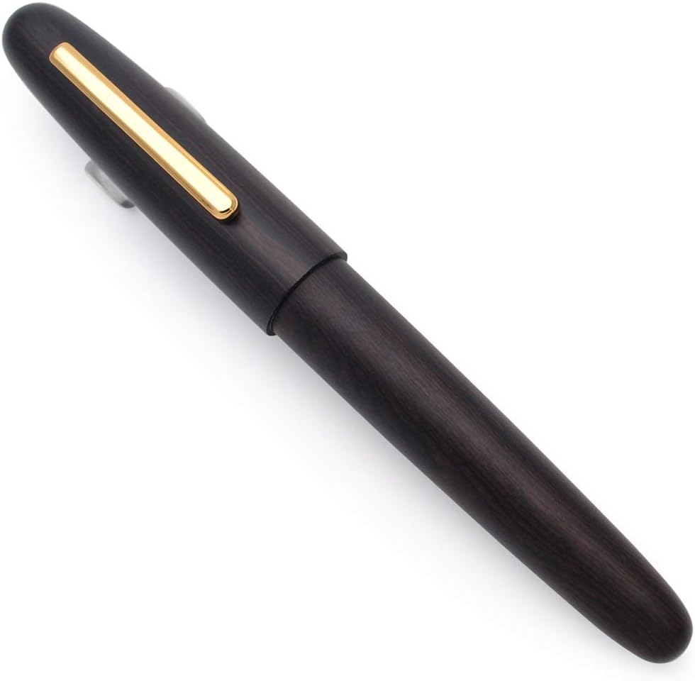 JINHAO 9056 Natural Wood Fountain Pen Handmade Ink Pen (Ebony Wood, Medium Nib 0.7mm)