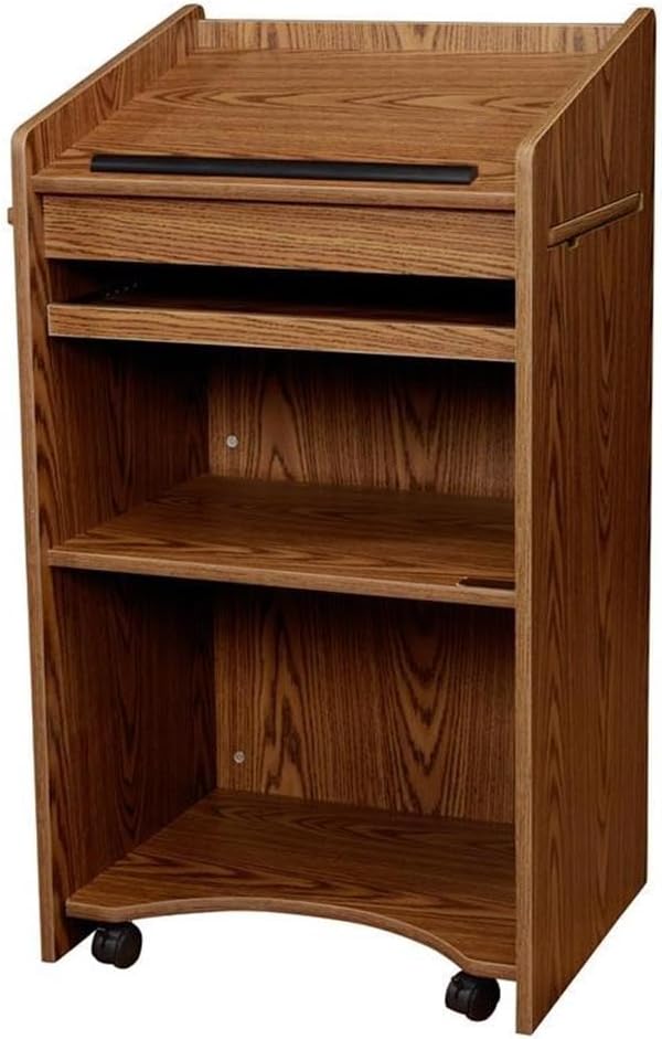 Pemberly Row Modern Wood Aristocrat Non-Sound Lectern in Medium Oak