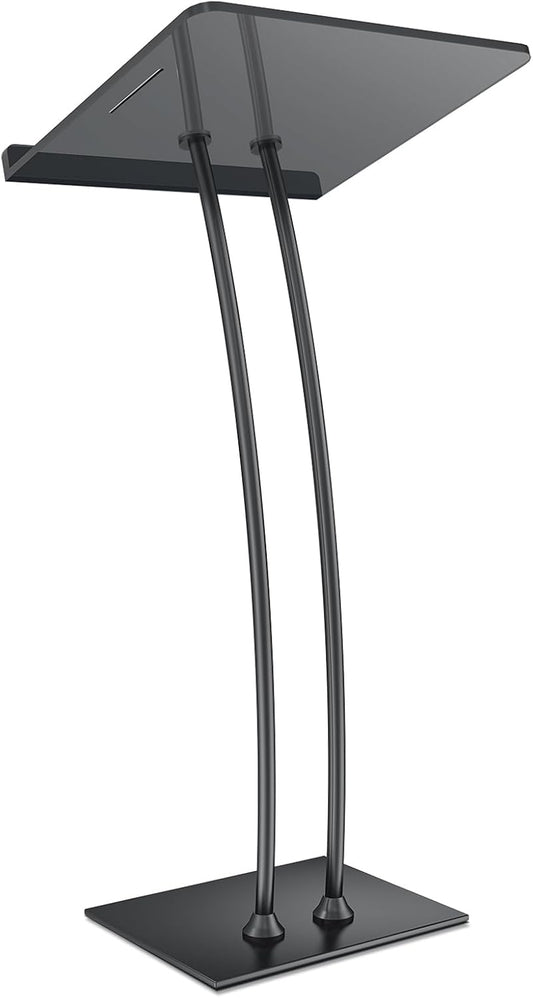45'' Acrylic Podium Stand, Ultra Clear Iron Pulpits for Churches, Modern Lectern for Church, Conference, Speech, Classroom, 44.9''H x 23.6''L x 15.7''W (Black)