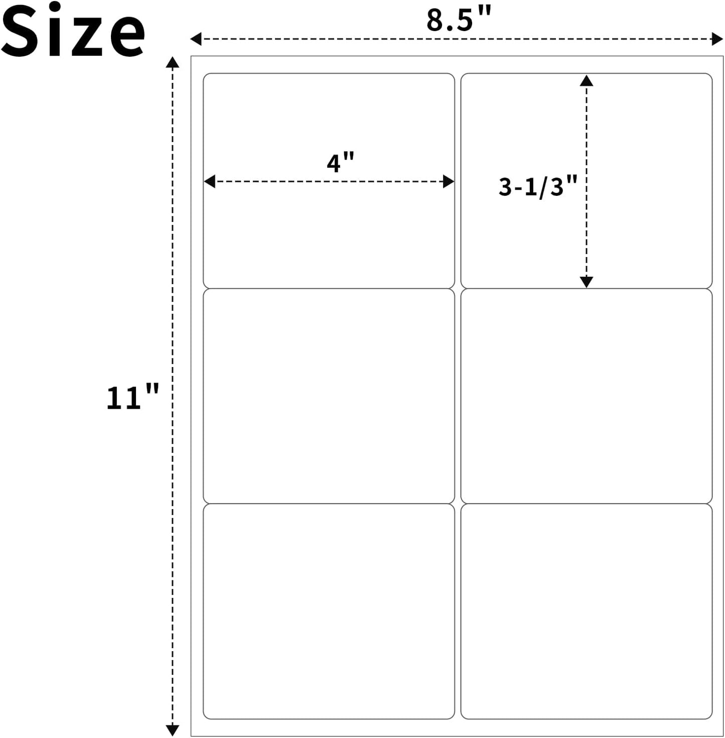 3-1/3" x 4" Shipping Labels,Printable White 6 UP Label for Laser/Inkjet Printers,Self Adhesive 3 1/3 x 4 Matte Mailing Label Stickers(1000 Sheets, 6000 Labels)