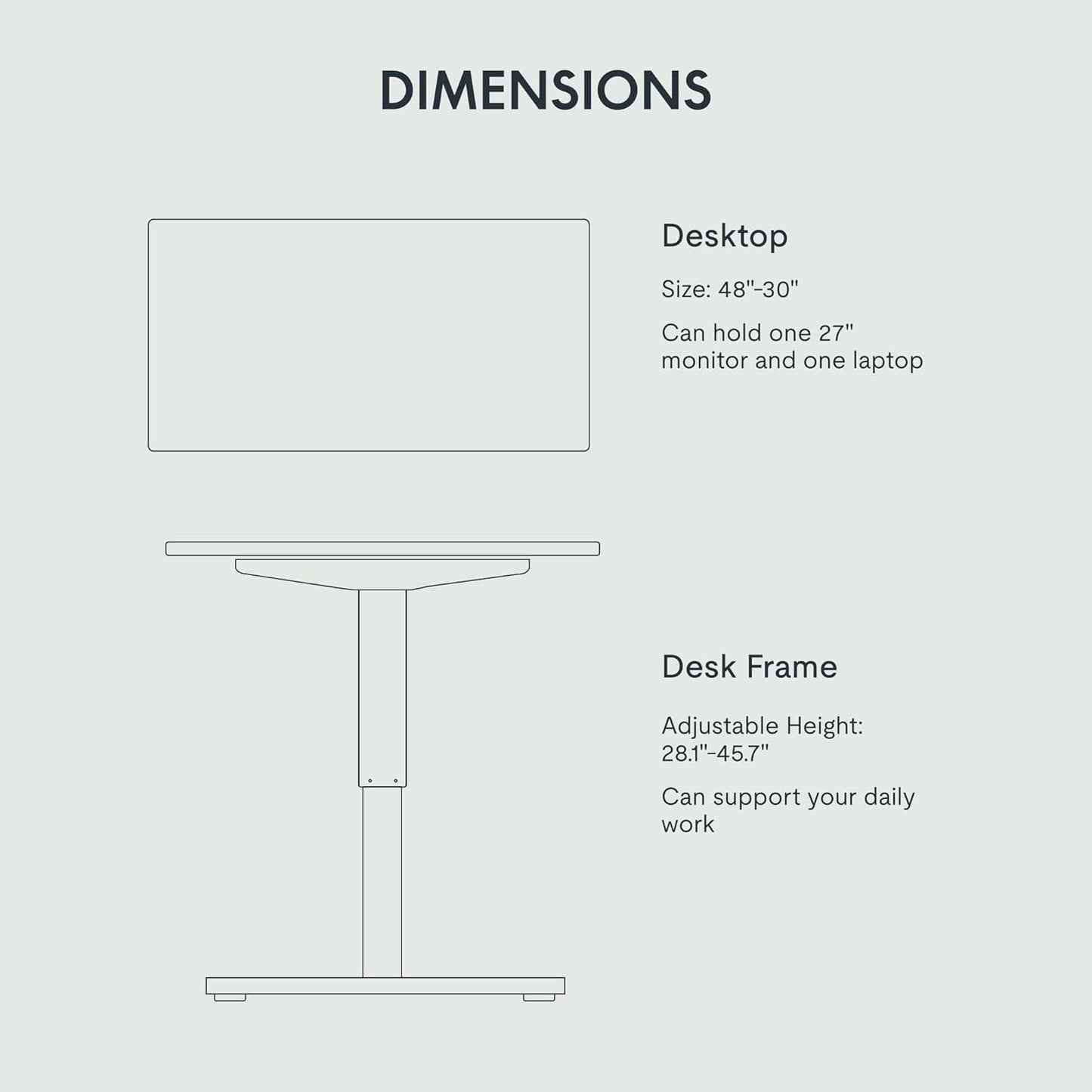 FLEXISPOT EN1 Whole Piece Standing Desk 48 x 30 Inches Height Adjustable Electric Sit Stand Home Office Desks (Black Frame + Black top,2 Packages)