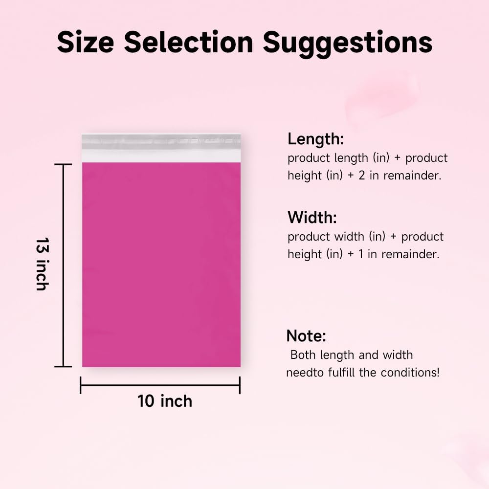 Pink Poly Mailers 10x13, 50 Pack - Waterproof, Strong Adhesive Shipping Bags for Clothing and Small Businesses - Durable Mailing Envelopes