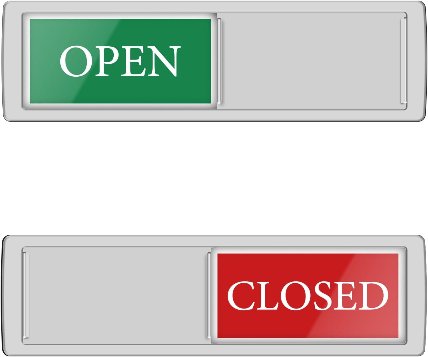 Open Closed Signs for Business，Privacy Slider Indicator Door Sign for Storefront, Restaurants, Office, Library, Gym, Hotel & Community Center-Silver