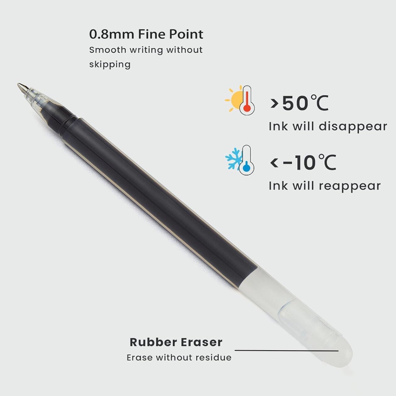 Volcanics Black Erasable Gel Ink Pens 20 Pack – Smooth Writing Heat Erasable Gel Pens with Cap, No Refill Needed, No Smudge, Ideal for School, Office, Journaling, Sketching, Note Taking