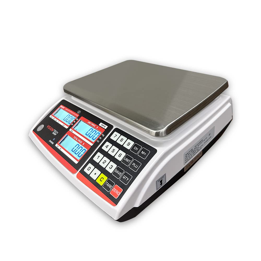VisionTechShop TVP-60B Price Computing Scale, Lb/Oz/Kg Switchable, 60lb Capacity, 0.01lb Readability, NTEP Legal for Trade COC #19-038, NSF Certified