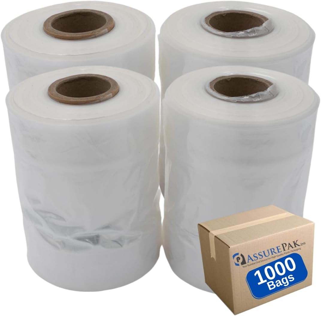 LDPE Clear Poly Bags on a Roll - 1000 Bags - 8"x4"x18" - 1.0 Mil Thickness - Ideal for Food Storage: Meat, Beans, Cookies, Bakery, Grocery Needs, and Small Business Packaging - Natural Color