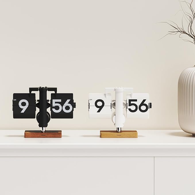 mooas Classic Modern Wood Mini Flip Desk Clock, Retro Vintage Analog Design - Image 6