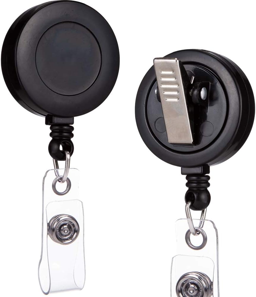 QREEL - 100 Pack - Retractable ID Name Badge Holder Reels with Swivel Alligator Clip (Black, 100 Pack)