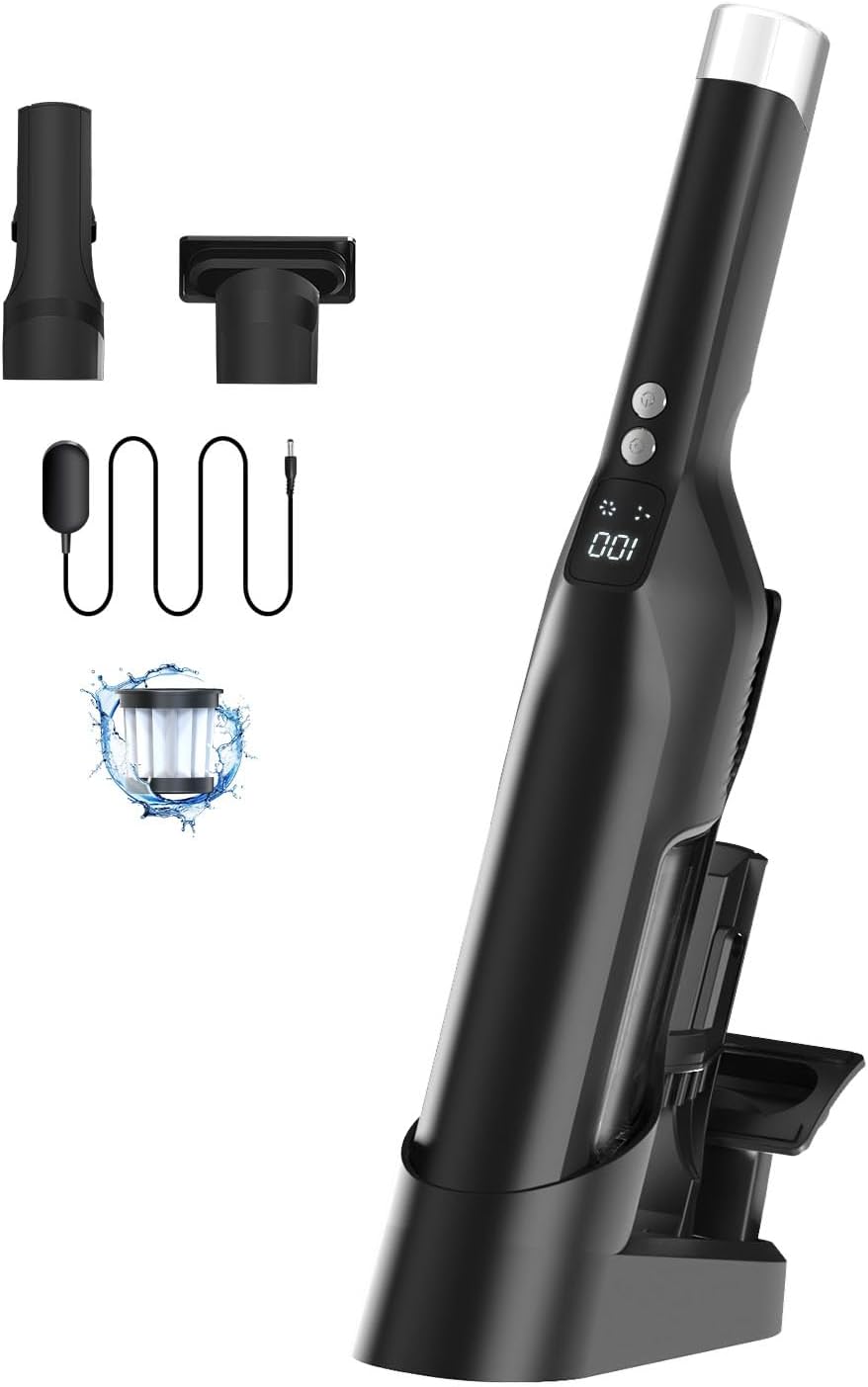 Cordless Handheld Vacuum, Car Vacuum Cleaner with Charging Dock, 23Kpa High Powerful HandHeld Vacuum with 250ML Dust Cup, 2-in-1 CreviceTool, Lightweight Vacuum Cleaner for Pet, Car, Office, Home
