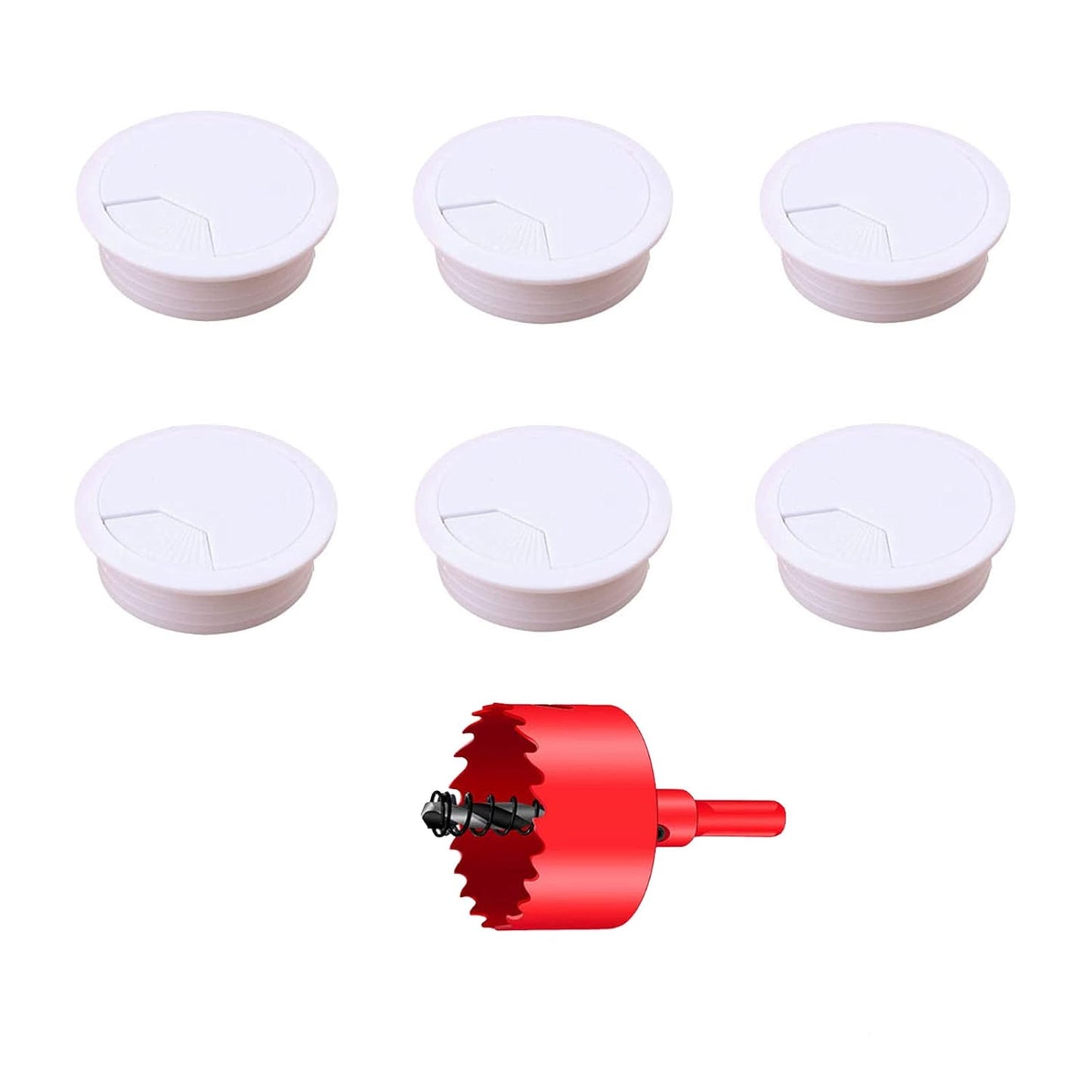 TuTuYa 6PCS Desk Grommet, Desk Cable Grommet 3-1/6inch (80mm) White Desk Cable Hole Covers with Hole Saw, Ideal Solution for Office and Home Table Cable (White, 3-1/6inch)
