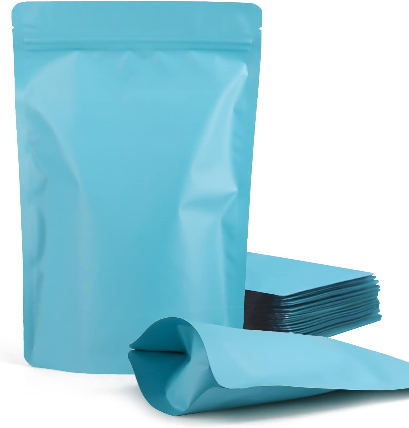 100 Pack Resealable Stand Up Bags,4.7" x 7.9" Smell Proof Pouch Sealable Foil Pouch Bags for Packaging (Blue)