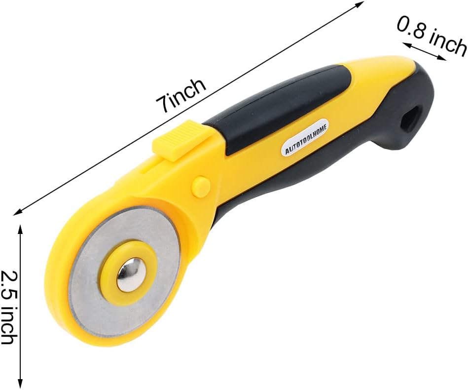 AUTOTOOLHOME 45mm Rotary Cutter with 9pcs Extra Blades Automatic Fabric Roller Cutter Perforator Crochet Edge Pinking Rotary Blades for Quilting, Sewing, Crafting