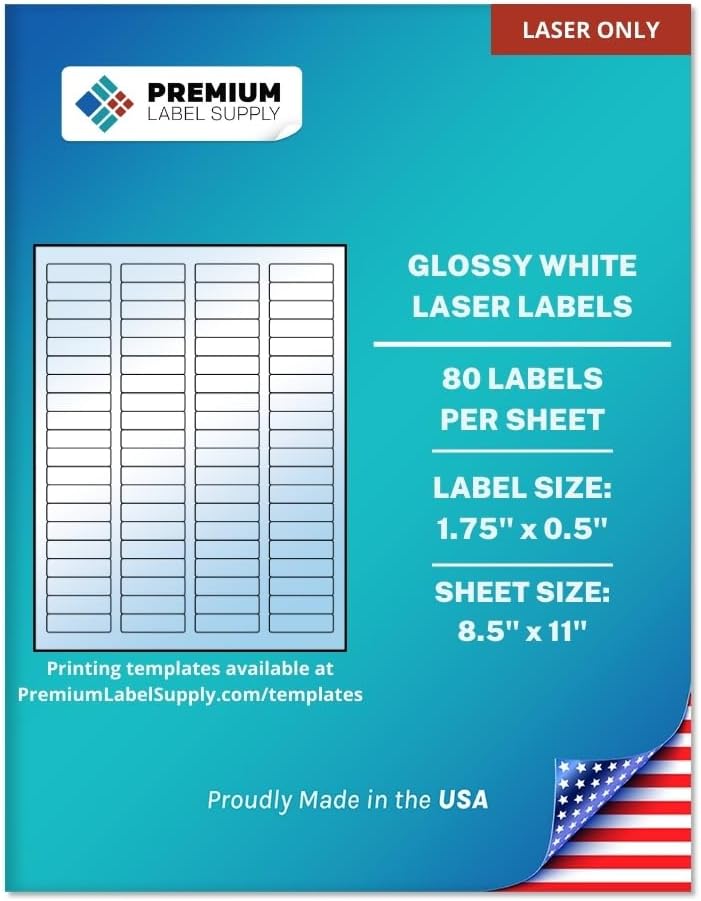 Premium Label Supply Glossy White Sticker Return Address Labels – 1.75" x 0.5" – (80 per Sheet) (Glossy White for Laser Only, 40,000 Labels)