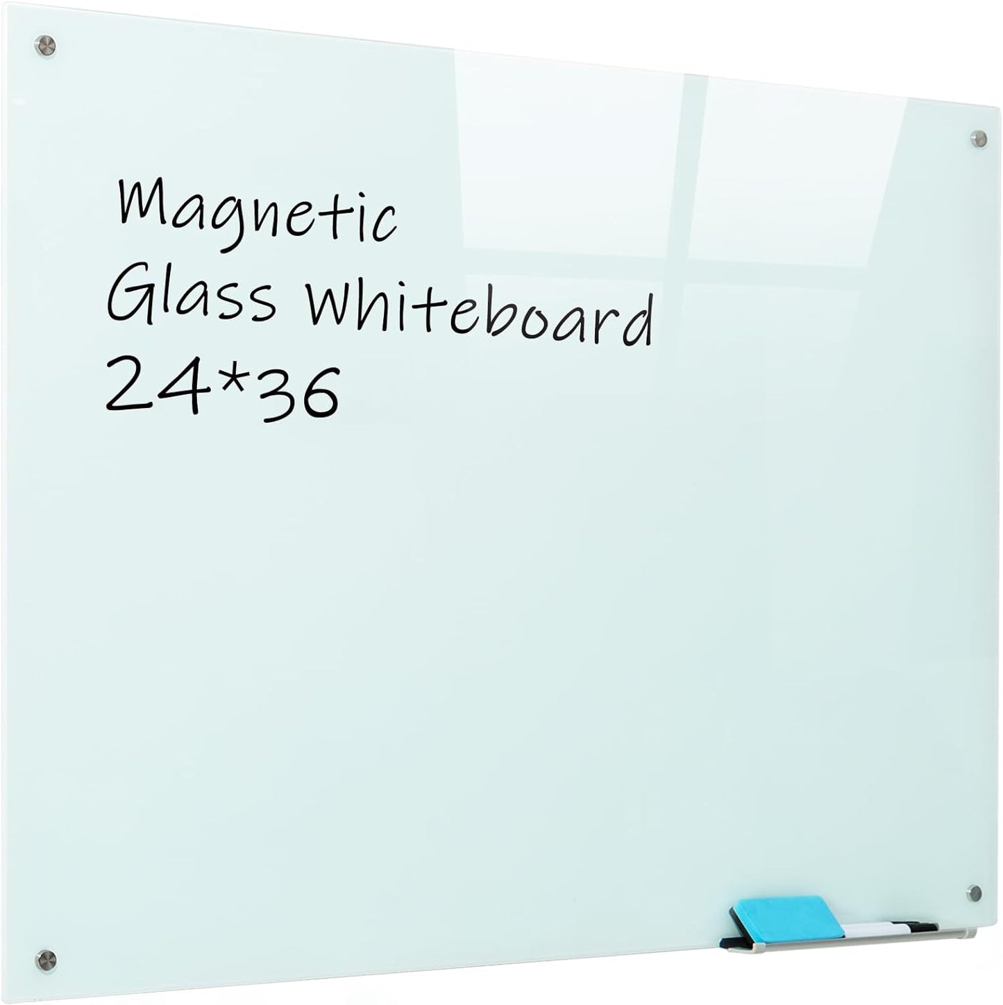 Magnetic Glass Whiteboard, 24"x36"Frameless Dry Erase Board White Board Surface Wall Mounted for Office, Classroom & Home