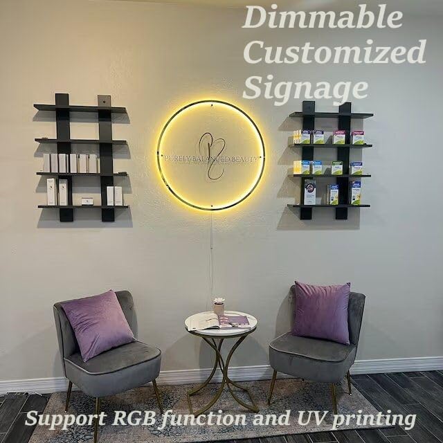 Custom Backlit Acrylic Sign, Illuminated Business Logo Sign, Personalized LED Logo Neon Signs for Business Office Beauty Salon Decor (Round, 15"~48")