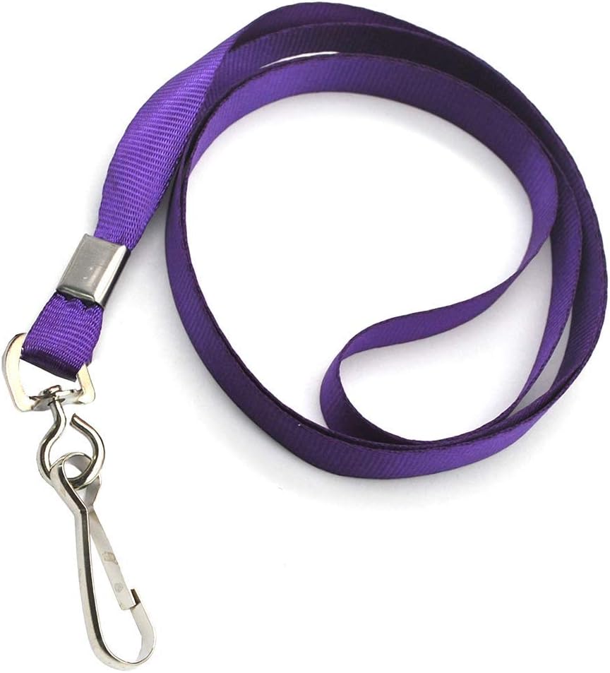 Purple Lanyards 100 Pcs Lanyard for Id Badges Flat Lanyard with Badge Clip with J-Hook (Purple)