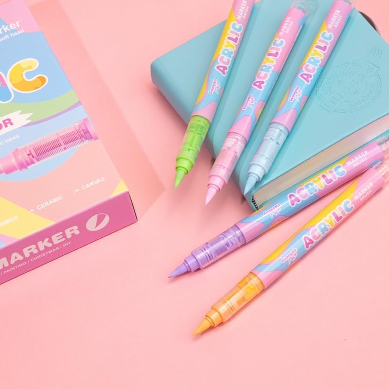 Guangna Water-Based Acrylic Markers Set, 24 Colors acrylic paint markers, Soft Tip Markers, Perfect for Paper, Wood, Rock, Glass, and More, Includes Macaron and Skin Tone