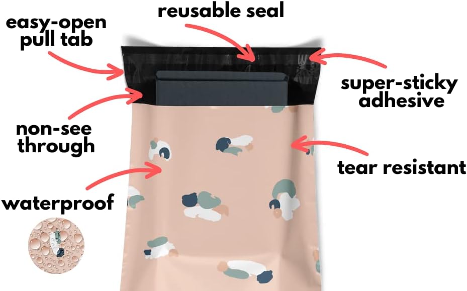 Poly Mailers 12.5x15 50 Pack | Self-Sealing Shipping Bags Envelopes for Small Business | Waterproof Durable Packaging | Floral | Pink | à la mode Mailers