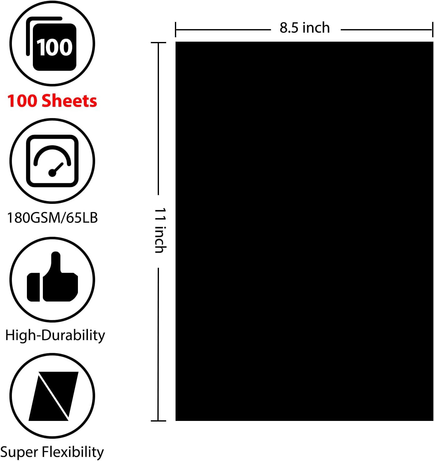OcePor 100 Sheets Black Cardstock 8.5” x 11”, 65lb/180gsm Black Card Stock, Thick Card Stock Paper, Heavy Cardstock Paper for Printer, Resume, Scrapbooks, Art, Crafts, Business Cards