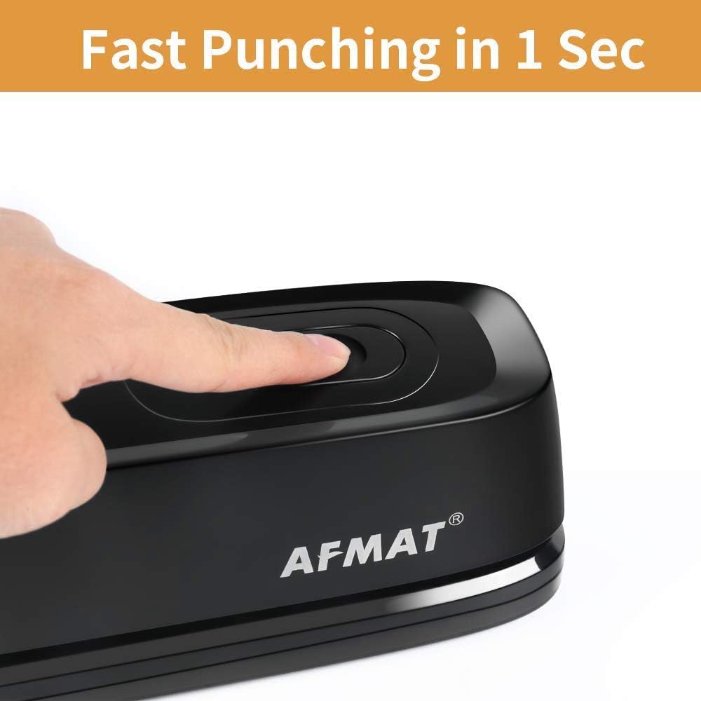3 Hole Punch, AFMAT Electric Three Hole Punch Heavy Duty, 20-Sheet Punch Capacity, AC or Battery Operated, Effortless Punching, Long Lasting Paper Puncher for Office School Studio, Black, Model: HP01