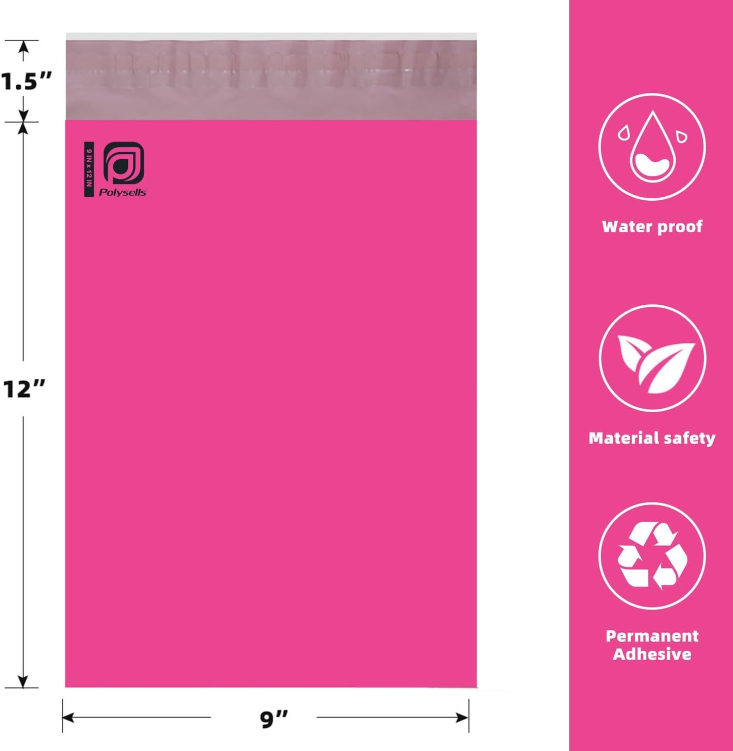 POLYSELLS 1000 pcs 9x12 Inches Pink Poly Mailers Shipping Envelopes, Strong Adhesive Sealing, Waterproof, and Tear-resistant Postal Mailing Bags for Clothing, Books, and Accessories