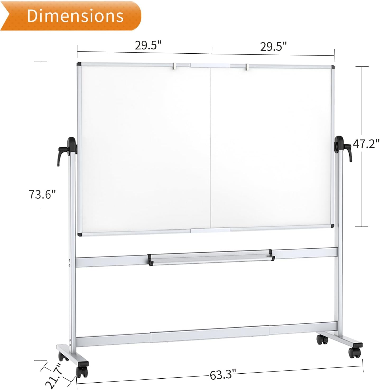 VIZ-PRO Double-Sided Mobile Whiteboard, 60 x 48 Inches, Magnetic Rolling Dry Erase White Board on Wheels with Aluminium Frame and Stand 5' x 4'