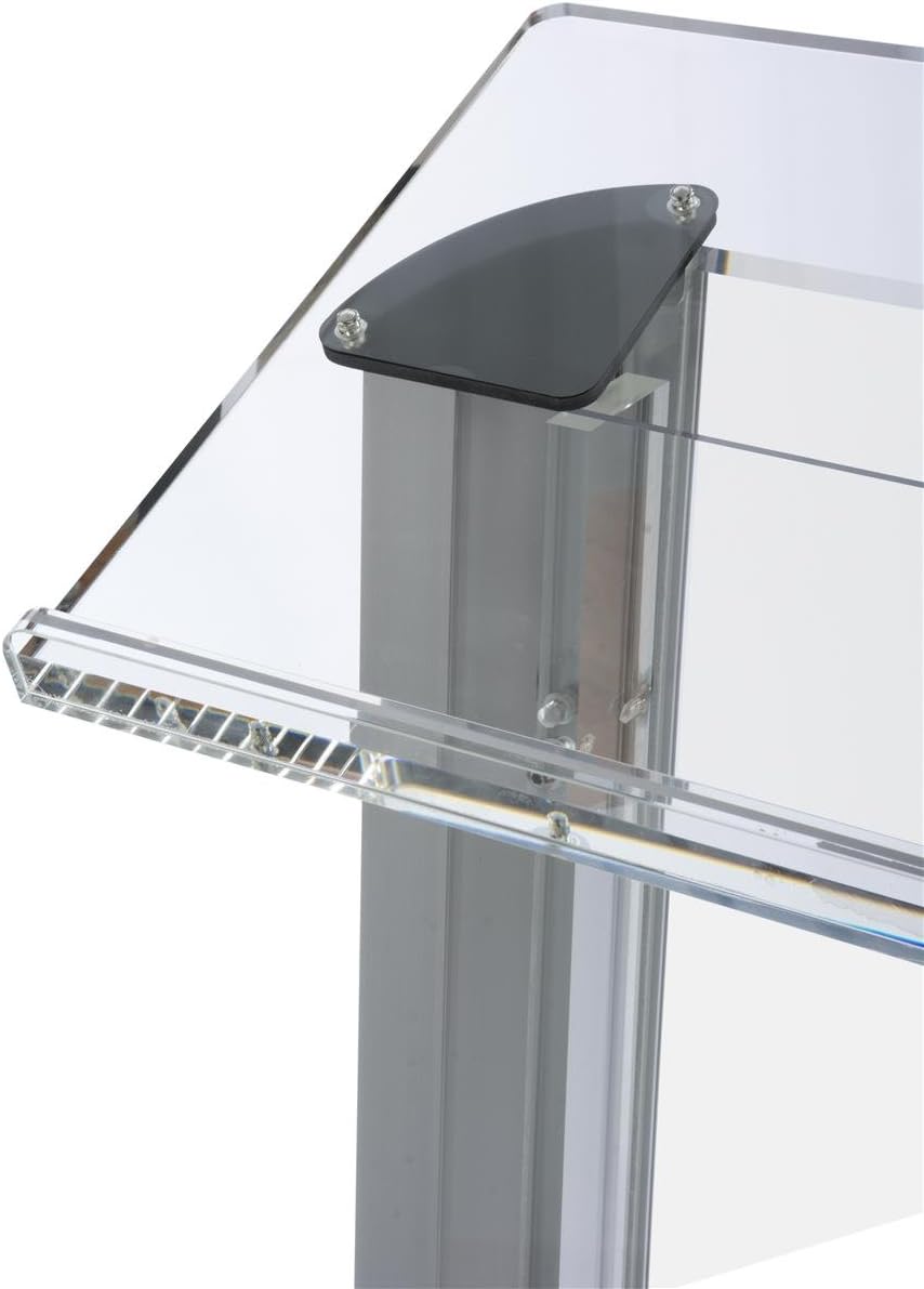 Displays2go Acrylic Podium with Frosted Panel, Modern Church Lectern, Rubber Feet - Clear with Silver (LECTALACF)