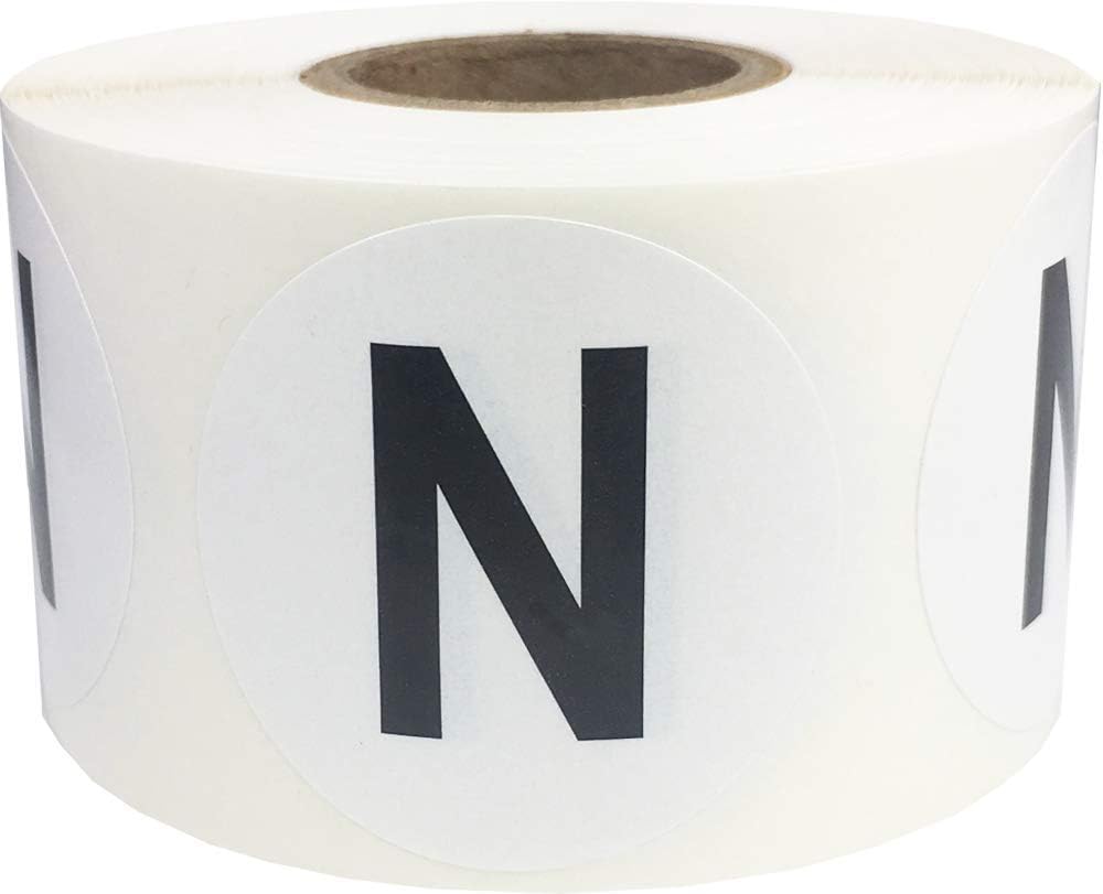 Letter N Inventory Labels 1.5 inch Round Circle Dots 500 Adhesive Stickers