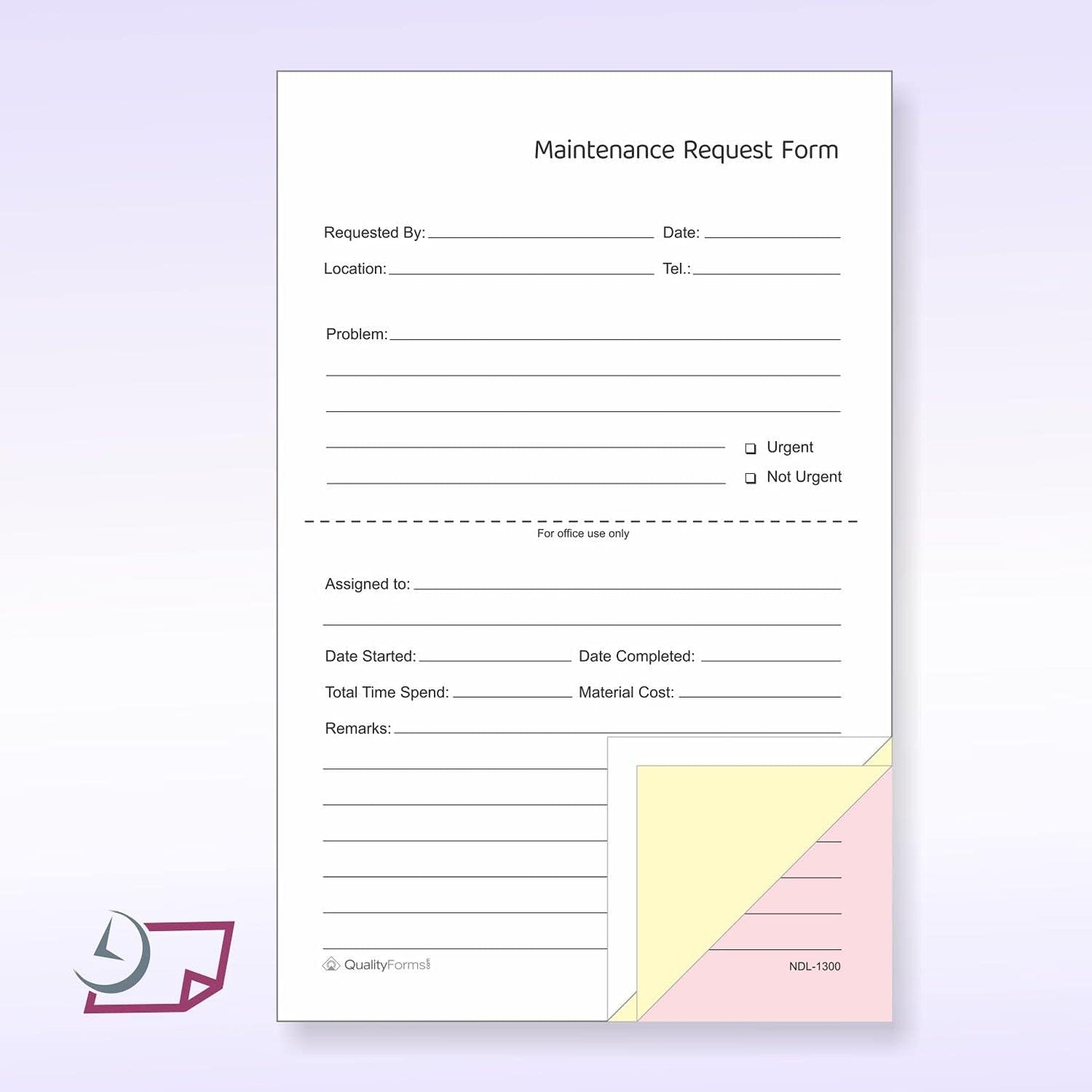 NextDayLabels - Maintenance Request Forms, 3 Part NCR Carbonless, 5-1/2" x 8-1/2" - 100 Sets - Made in The USA