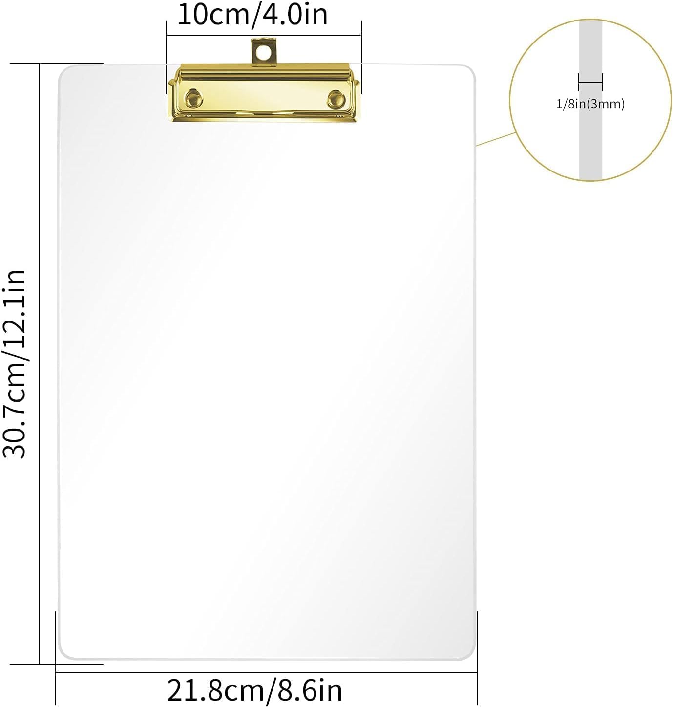 Honagu Acrylic Clear Clipboards, Transparent Plastic Clipboard with Gold Strong Clip Hidden Hanging Hole, A4 Letter Size Clipboards for Nurses, Art Student, Teachers,School & Office Supplies, 2PC