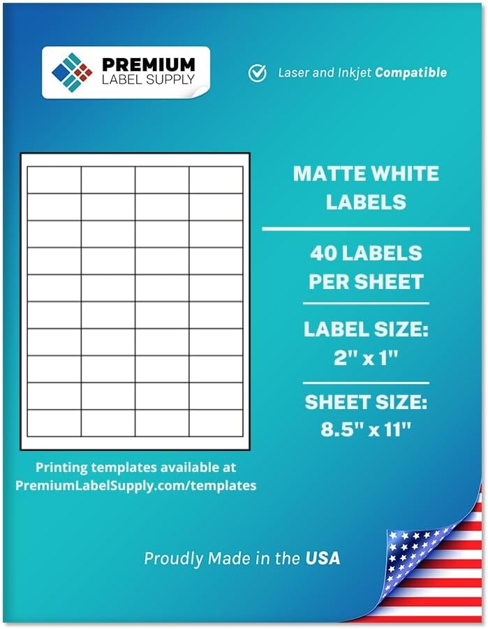 Premium Label Supply White Sticker Barcode Labels – 2" x 1" – Laser/Inkjet Compatible – (40 per Sheet), 2000 Sheets – 80,000 Total Adhesive Labels