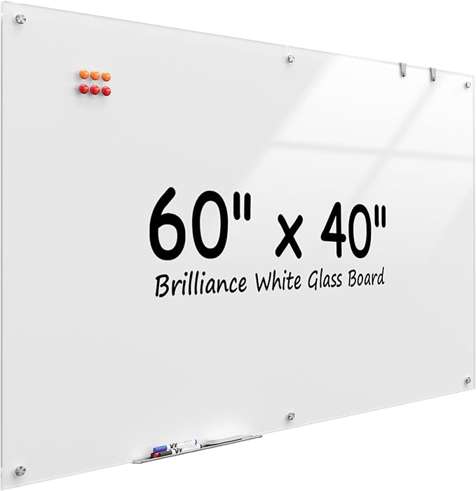 MaxGear Glass Whiteboard Wall Mounted, Frameless Magnetic Dry Erase Board by MaxGear