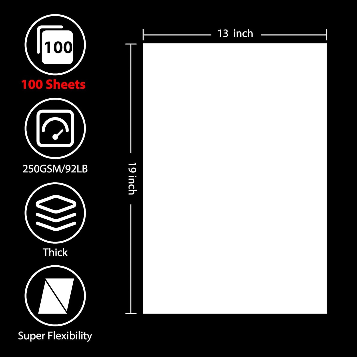OcePor 100 Sheets White Cardstock 13” x 19”, 92lb/250gsm Black Card Stock, Thick Card Stock Paper, Heavy Cardstock Paper for Printer, Resume, Scrapbooks, Art, Crafts, Business Cards