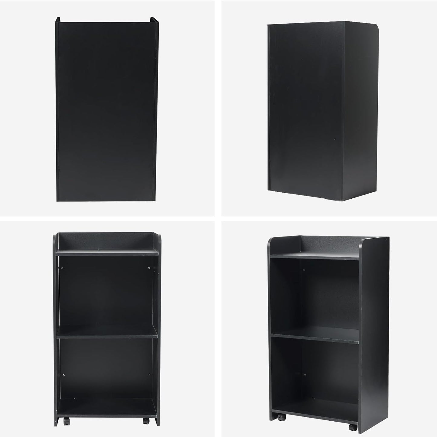 Podium Stand with Wheels, Black Wooden Mobile Lectern, 41.73x22.8x17.7 Inch, 2-Tier Storage for Church, Classroom, Presentation