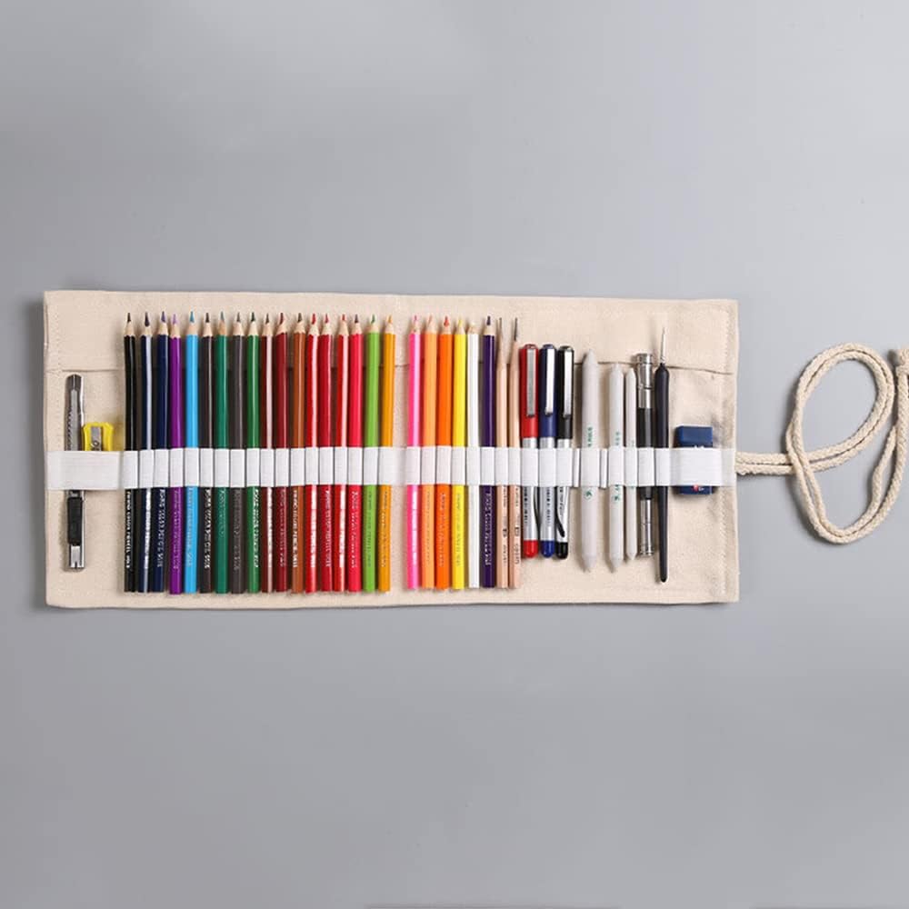 DIYOMR 24/36/72 Slots Pencil Wrap Pencil Rolls, Artist Colored Pencils Roll Up Bag Short Brushes Pouch Case Pencils Organizer for Drawing Coloring and Sketching (Trees, 36slots)