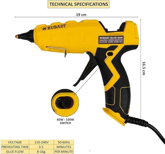 Full Size Heavy Duty Industrial Hot Glue Gun, 60/100w Dual Power & Dual Nozzle, Free 20 Glue Sticks Pack (15×11cm)- High Heating Temp Glue Gun Suitable for DIY Arts,Crafts,Home Repairs-USA Plug