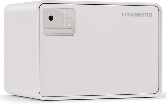 Biometric Safe for Home, 0.6 Cube Feet Auto-Open Fingerprint Safe with Touch Screen, Alarm System & Removable Shelf, Small Money Box for Cash, Jewelry, Documents, Home Office Use,White