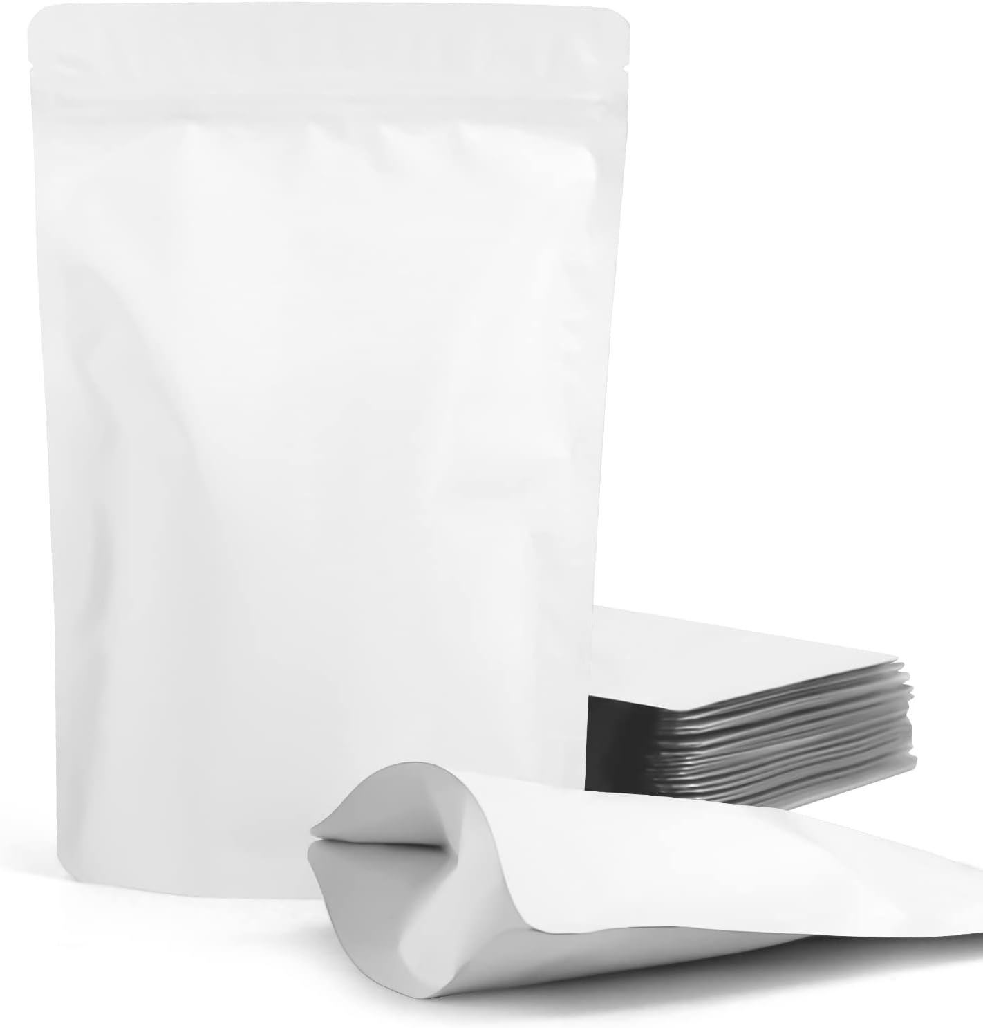 100 Pack Resealable Stand Up Bags,5.5" x 8.6" Smell Proof Pouch Sealable Foil Pouch Bags for Packaging (White)