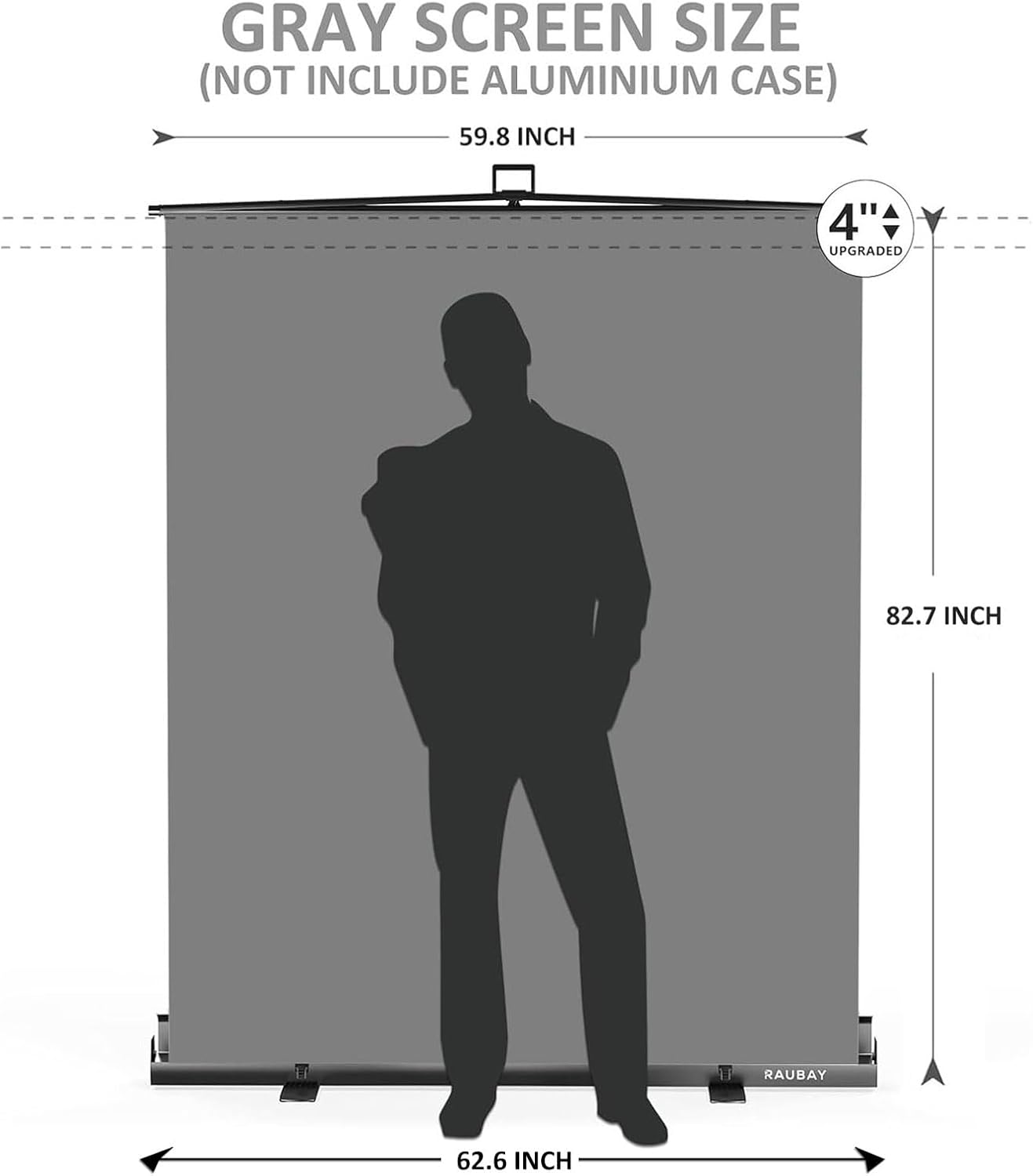 【Easy Set-Up】 RAUBAY 59.8 x 82.7in Collapsible Gray Backdrop Screen Portable Retractable Panel Photo Grey Background with Stand for Video Conference, Photographic Studio, Streaming