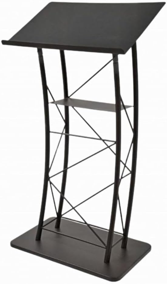 Kingdom KMLSTL Large Curved Metal Lectern, Podium or Pulpit with Durable Powder Coat Finish and a Built-in Shelf - Black