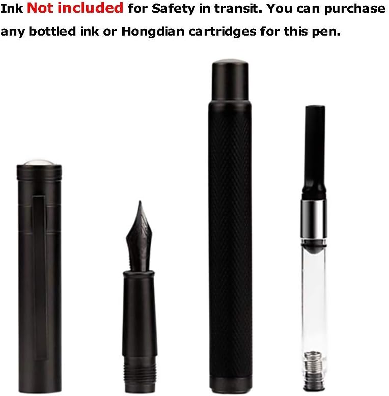 Brushed Black Forest Fude Pen, Bent Nib Calligraphy Fountain Pen (Fine to Broad) with Converter and Metal Box Set by Asvine