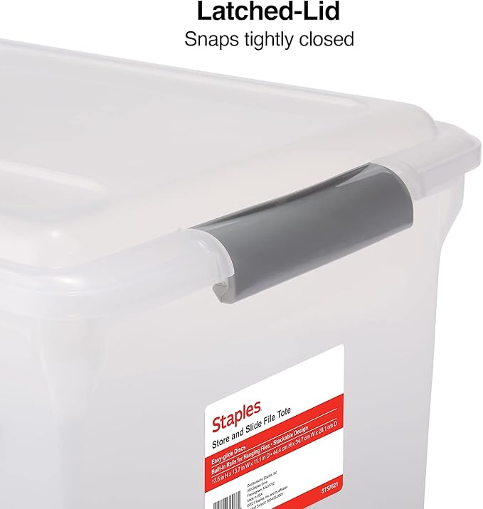 Staples Store & Slide Hanging File Box, Latch Lid, Letter/Legal Size - Image 4